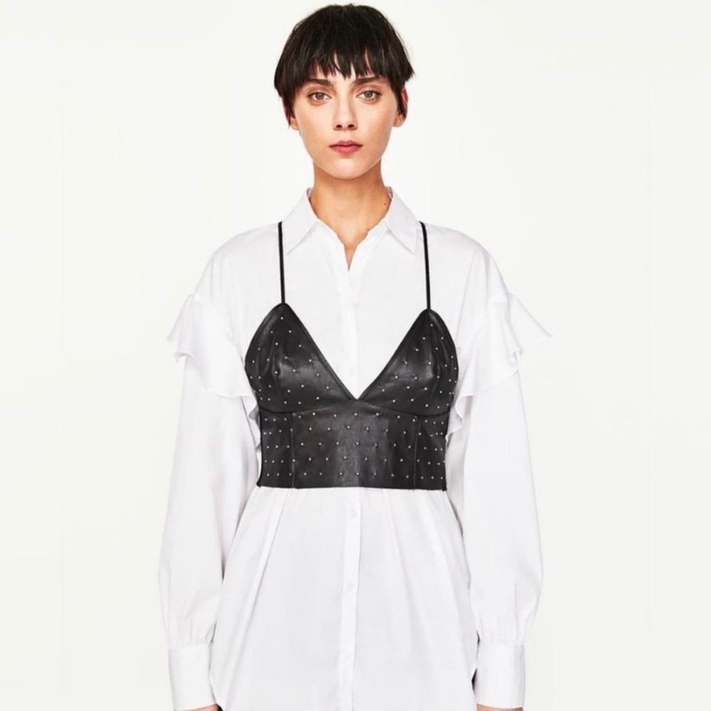 Zara Black Faux Studded Leather Bralette Crop Top